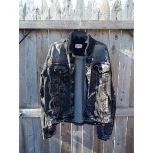 FWRD Denim Jean Jacket Black Distressed Ripped Size XL